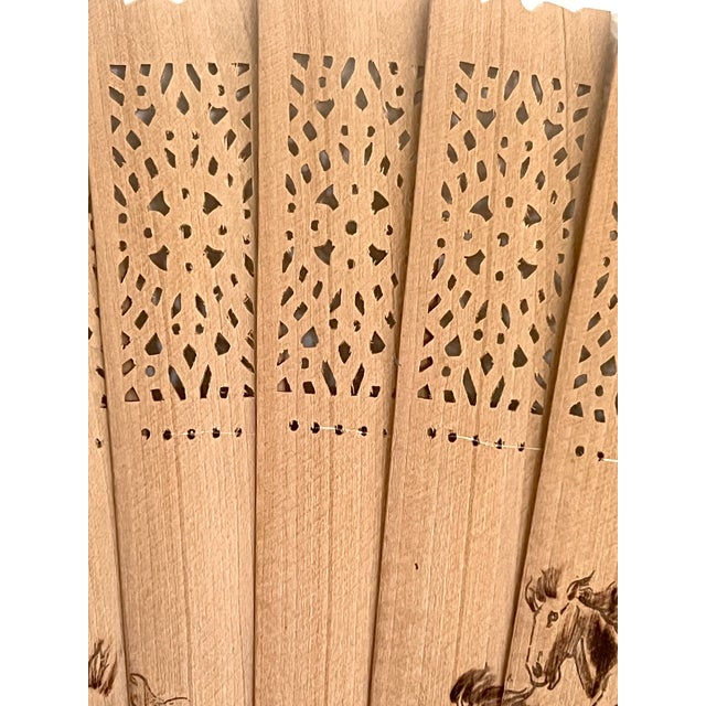 The Eight Wild Horses Large Chinese Sandalwood Fan, Boxed For Sale - Image 4 of 9