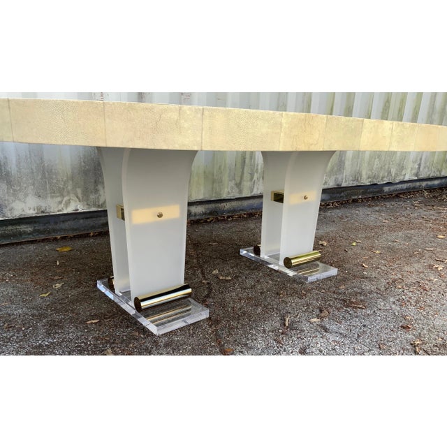 Cream Ron Seff Shagreen and Lucite Dining Room Table For Sale - Image 8 of 12