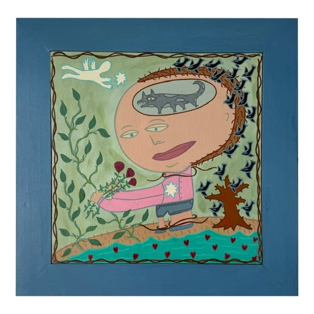 Original Folk Art Acrylic Painting/ "Thought" For Sale
