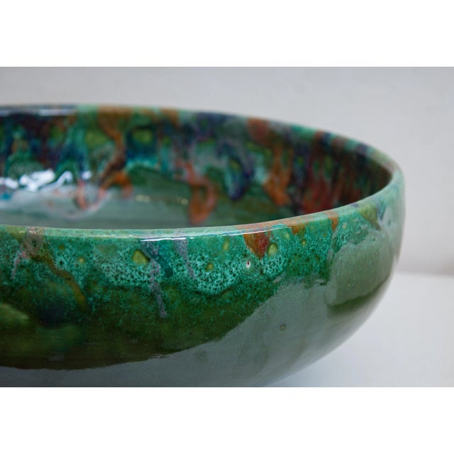 Handmade Green Ceramic Round Bathroom Sink - TerraFez For Sale - Image 4 of 11