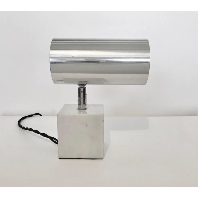 Metal Neal Small, Koch & Lowy Style Marble Table Lamp With Swivel Chrome Shade For Sale - Image 7 of 8
