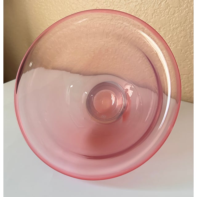 1980s Hand Blown Studio Art Glass Centerpiece Console Bowl Vase Signed For Sale - Image 12 of 12