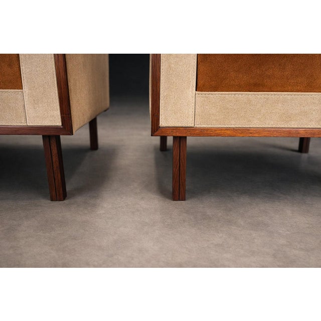 Brown Pair of Brazilian Modern Armchairs by Móveis Cimo, Rosewood, Cognac Mohair & Camel Wool, 1960s For Sale - Image 8 of 13