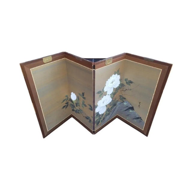 1950s Japanese Asian Four-Panel Byobu Showa Folding Screen