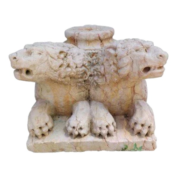 Marble Base Depicting Lions with Joined Bodies, 18th Century, Set of 2 For Sale