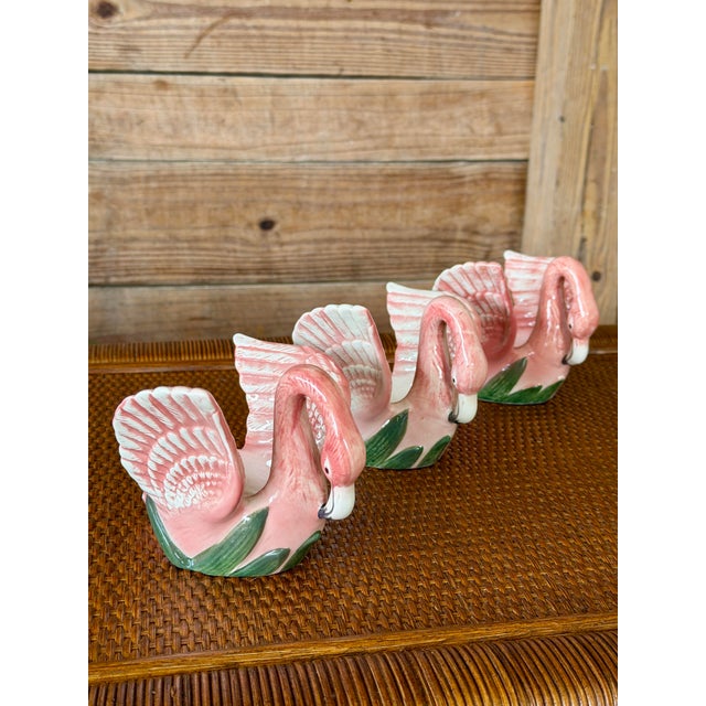 Vintage Coastal Fitz and Floyd Pink Flamingo Porcelain Votive Candle Holders-Set of Three For Sale - Image 9 of 11