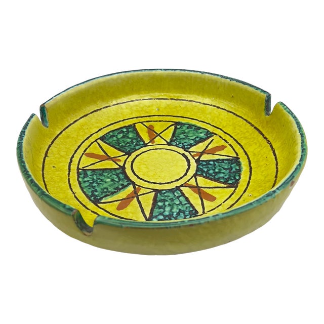 1960s Italian Pottery Fat Lava Tray With Sunburst Design For Sale