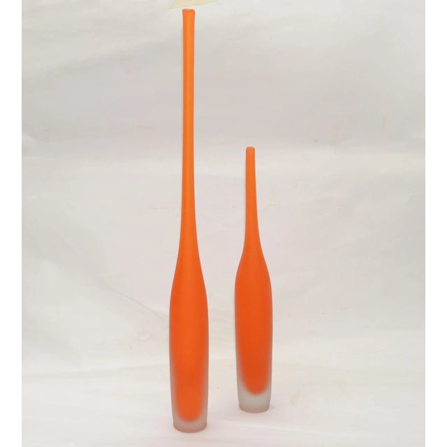 Set of 2 Italian Orange Scavo Glass Wheat Vases, Vessel Mid-Century Modern 1980 For Sale - Image 12 of 12
