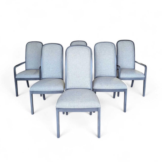 White Late 20th Century Set of Six Reupholstered Grey Wood Dining Chairs For Sale - Image 8 of 18