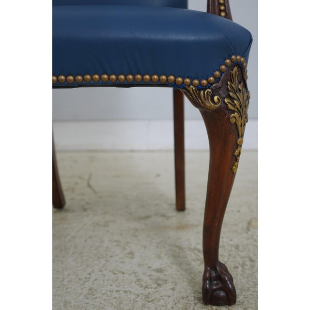 Eagle Carved Arm Blue Leather Armchair For Sale - Image 16 of 18