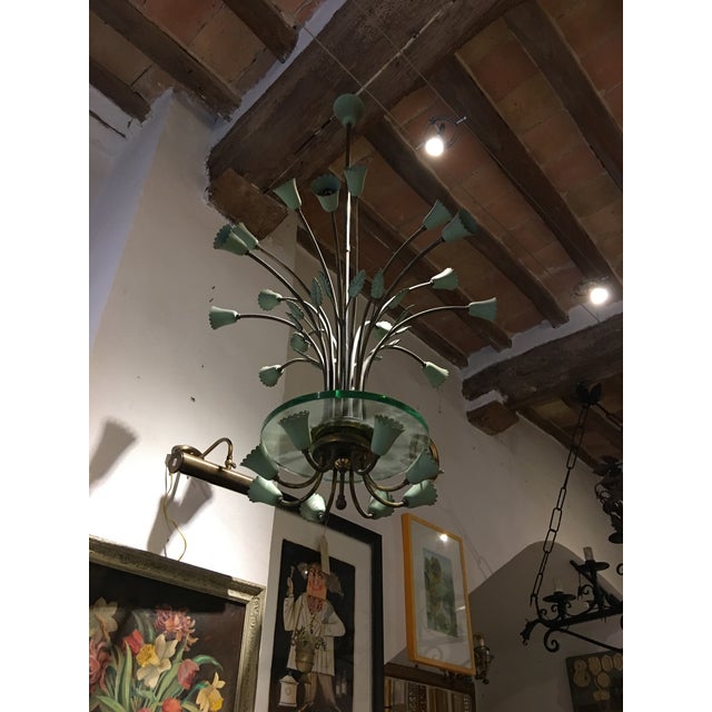 Shabby Chic Vintage Italian Brass and Glass Chandelier For Sale - Image 3 of 9