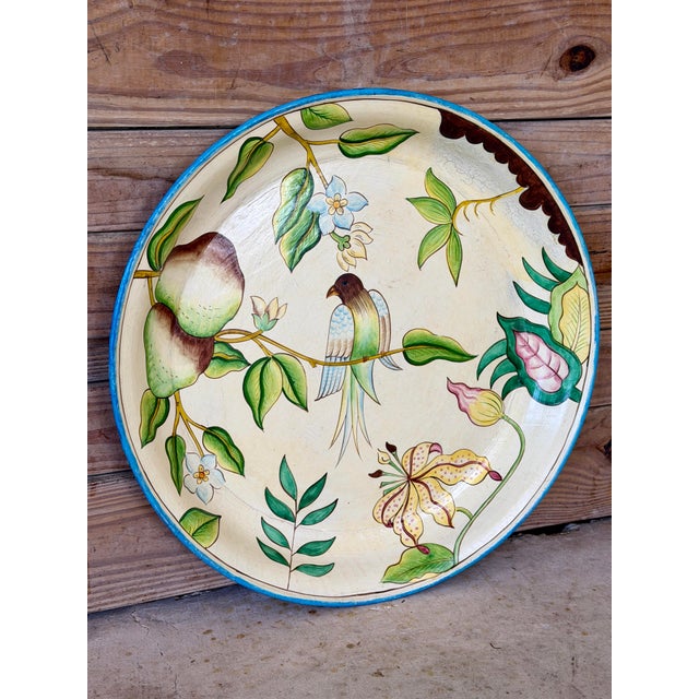 Vintage Hand-Painted Tropical Bird Papier-Mâché Tray For Sale - Image 10 of 10