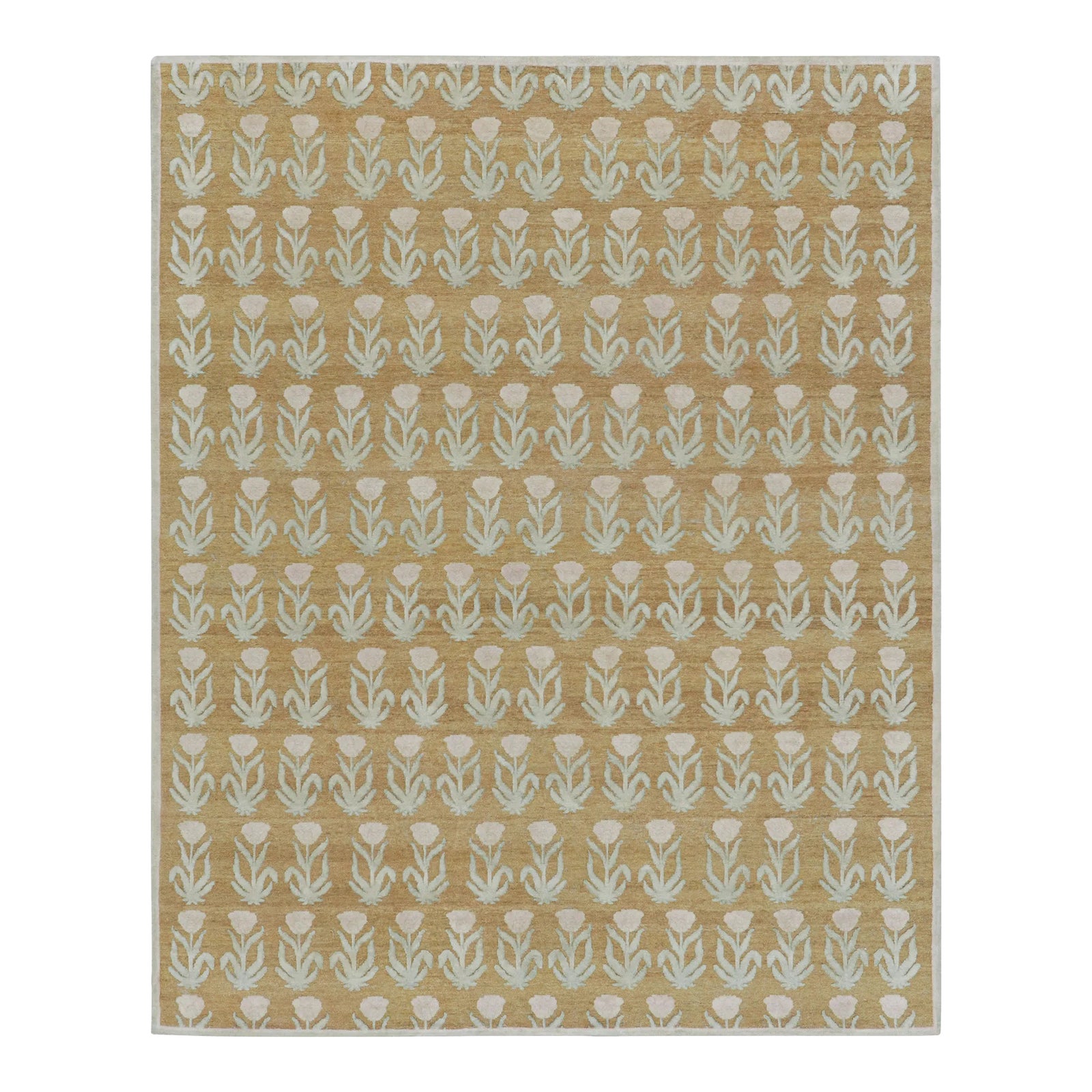 Rug & Kilim’s Block Print Rug Design with Pink and Green Floral ...