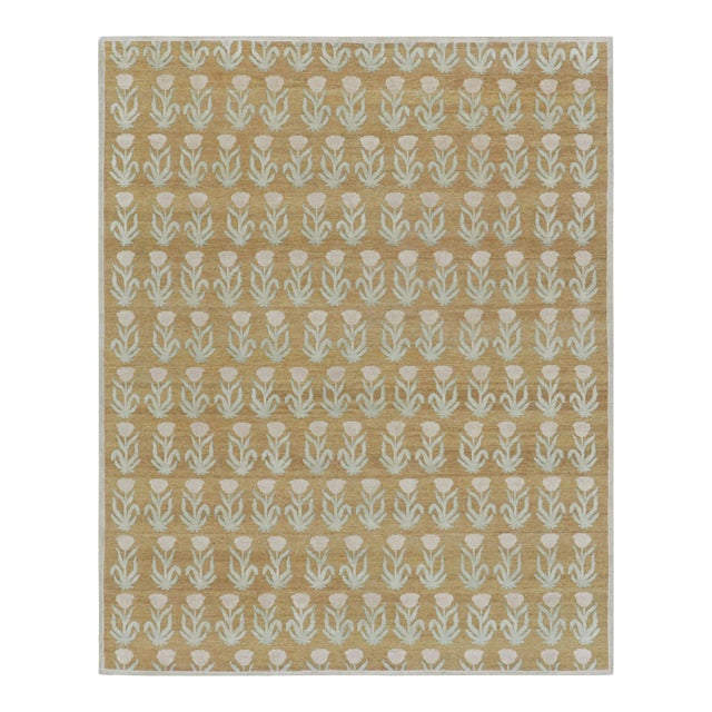 Rug & Kilim’s Block Print Rug Design with Pink and Green Floral Patterns - 5x8 For Sale