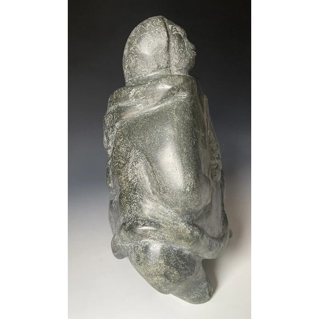 Stone Mid 20th Century +25 LBS Huge Native Inuit Hand Carved Stone Sitting Human Art Sculpture For Sale - Image 7 of 11