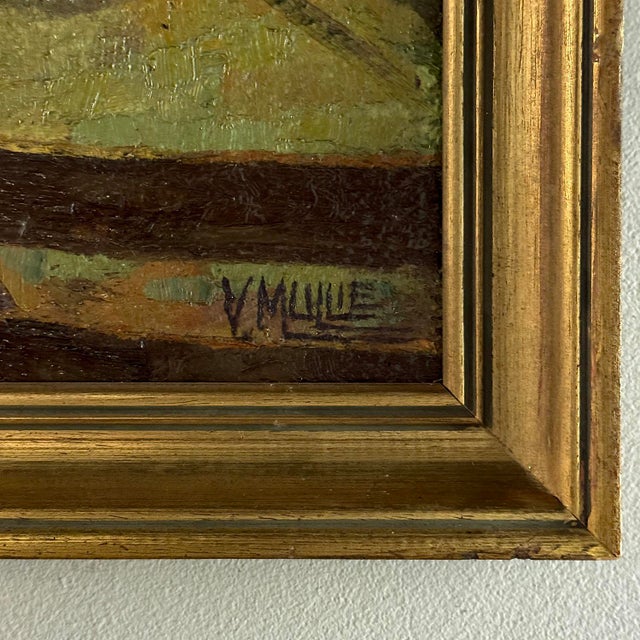 Framed Oil Painting on Canvas by Victor Mullie 'Farmyard Beneath the Trees' For Sale - Image 15 of 16