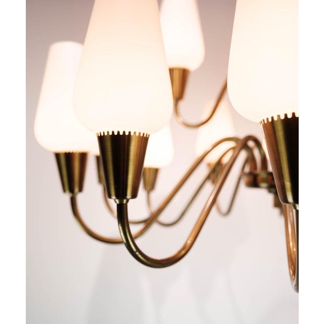 Danish Lamp with Arms of Brass and Glass, 1950s For Sale - Image 3 of 10