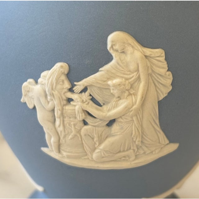 Vintage English Wedgwood Blue Jasperware Neoclassical Vase For Sale - Image 14 of 17