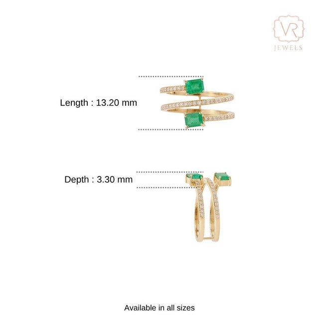 Mid 20th Style Spiral Wrap Emerald Diamond Multi Row Gold 14k Ring Size 5 For Sale - Image 11 of 17