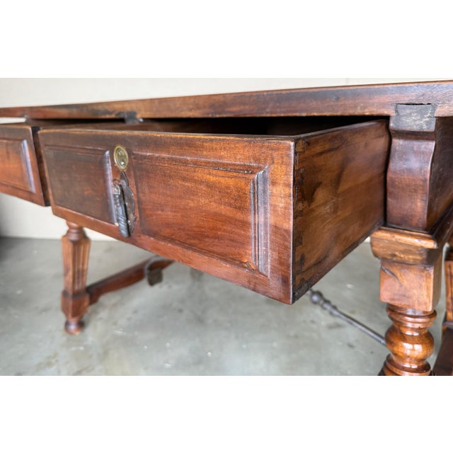 19th Century Solid Oak Baroque Fluted Legs Desk Writing Table or Console For Sale - Image 11 of 18