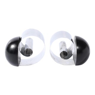 Art Deco Machine Age Spring Steel & Black Enamel Spherical Bookends by Revere For Sale