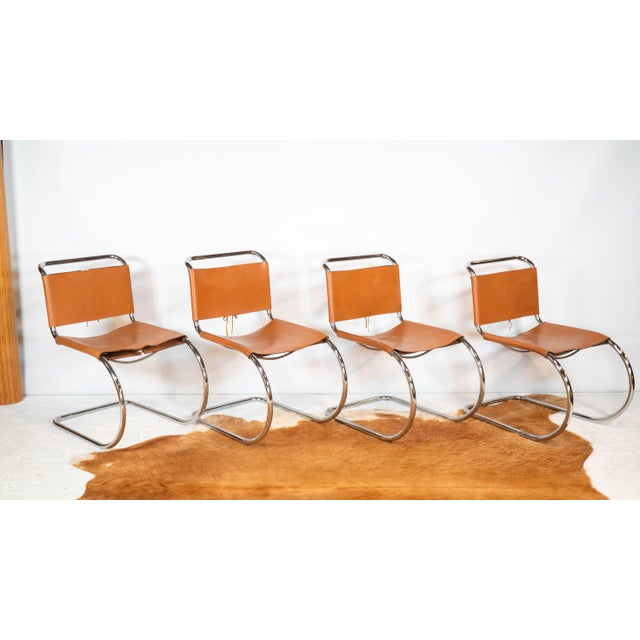 Vintage Mies Van Der Rohe for Knoll attributed 'MR10' chairs, set of 4, circa 1970s. Quintessential Bauhaus design. Chrome...
