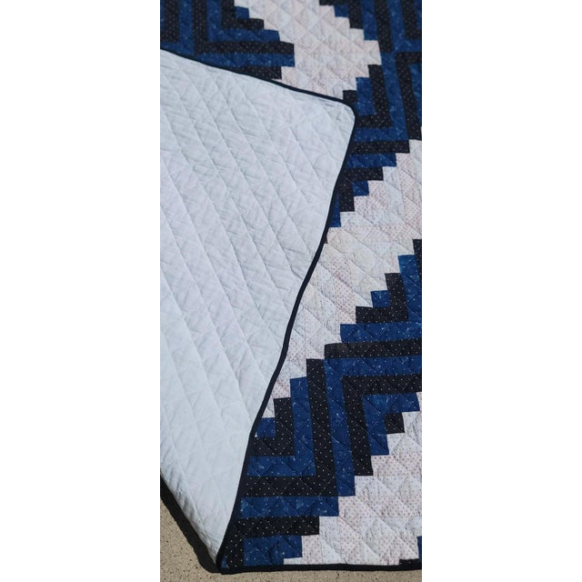 Blue 20thc Blue & White Log Cabin Quilt For Sale - Image 8 of 8