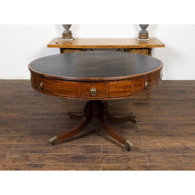 English English Regency 1840s Mahogany Rent Table with Leather Top and Eight Drawers For Sale - Image 3 of 12