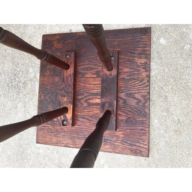 Antique, Dark Oak, Victorian-Style, Accent Table With Spool-Turned Legs and a Slatted Shelf, 1890’s For Sale - Image 11 of 12