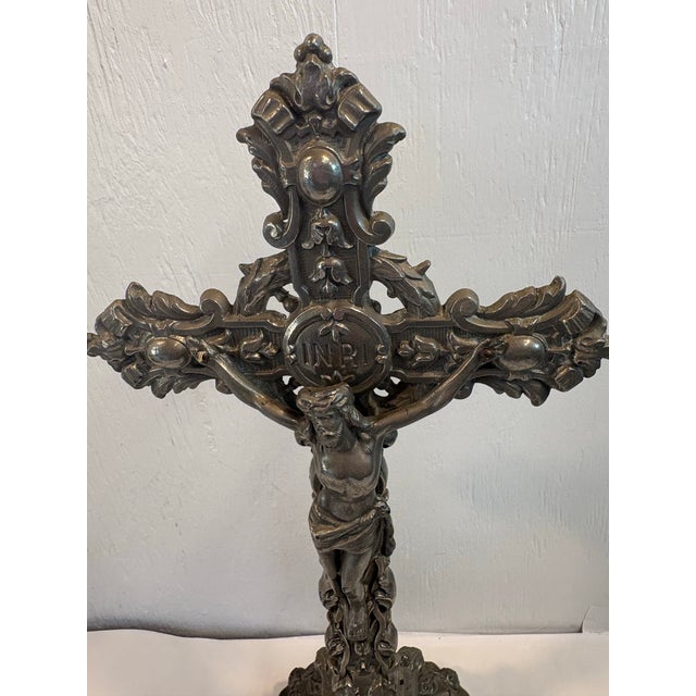 Mid 20th Century Gorgeous Free Standing Pewter Crucifix For Sale - Image 5 of 10