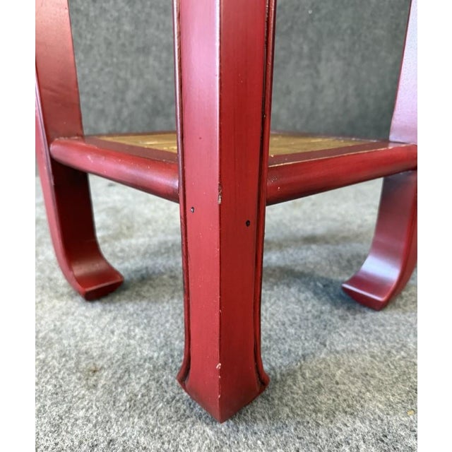 Wood Late 20th Century Asian-Inspired Red Plant Stand With Rush Top For Sale - Image 7 of 11