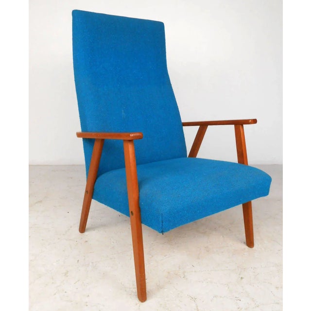 Blue Scandinavian Modern High Back Armchair For Sale - Image 8 of 8