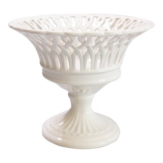 Vintage Italian White Blanc De Chine Porcelain Creamware Compote For Sale