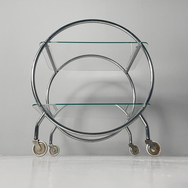 Metal Italian Modern Cart in Steel and Glass with Casters, 1970s For Sale - Image 7 of 15