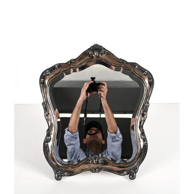 1930s Early 20th Century Italian Louis XV Style 800 Silver Table Mirror, 1930s For Sale - Image 5 of 18