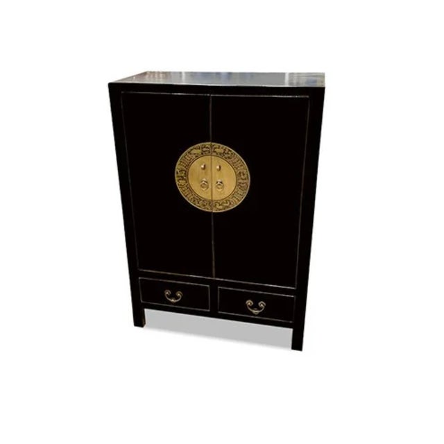 Black shiny Lacquer Sea Gull Cabinet is made out of elm wood. It has 2 drawers and 2 doors and 3 removable shelves. It has...
