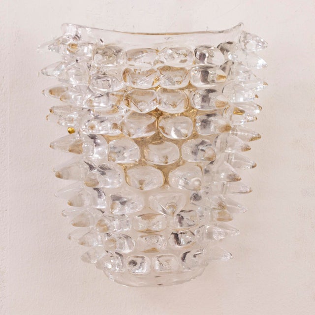 Large Clear Murano Glass Wall Lamps with Spikes and Gold Finish Frames, 1990s, Set of 2 For Sale - Image 6 of 13