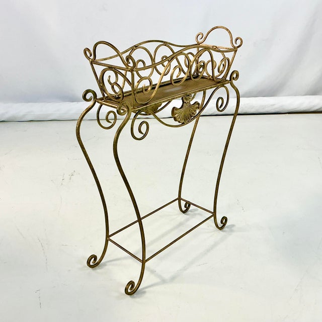 1970s 1970s Vintage Neoclassical Hollywood Regency Metal Plant Stand With Scroll Design For Sale - Image 5 of 13