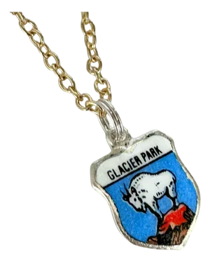 Montana Glacier Park Fritz Reu Sterling Silver Enamel Vintage Charm on 18 Inch Gold Filled Necklace