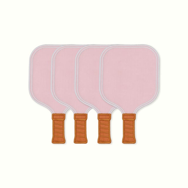 Modern Pink Pickleball Paddle Cocktail Napkins, Set of 4 For Sale - Image 3 of 3