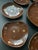 Coffee Mid-Century Chocolate Brown & 22k Gold Floral Dessert Plate Set With Freeform Cake Platter — Serving for Six, Set of 7 Pieces For Sale - Image 8 of 11