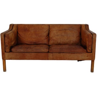 2212 2-Seater Sofa in Patinated Leather by Børge Mogensen for Fredericia, 1970s For Sale