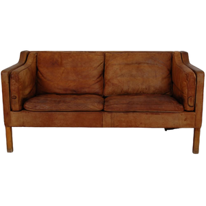Two-Seater 2212 Sofa in Patinated Leather by Børge Mogensen for Fredericia, 1970s