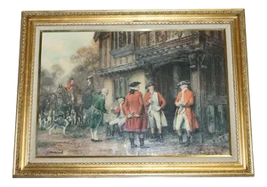 After F.M. Bennett, Meet at the Lodge, Painting, Framed
