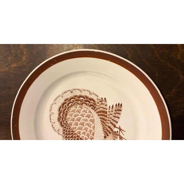 White Set of 8 Mid Century Modern Thanksgiving "Turkey Design" Plates Made in Finland by Arabia Signed For Sale - Image 8 of 12