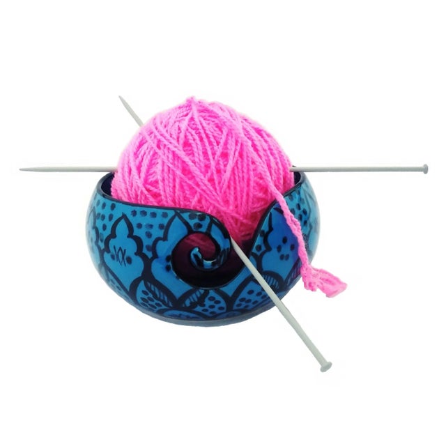 Boho Chic Handcrafted Greek Blue Ceramic Yarn Bowl For Sale - Image 4 of 6