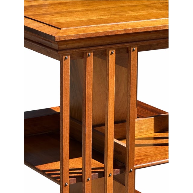 Antique Arts & Crafts Walnut Three Tier Revolving Bookcase Excellent Condition For Sale - Image 12 of 12