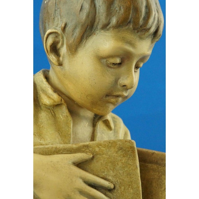 19th Century Terracotta Sculpture Child with Books by Otto Petri for Goldscheider, Austria, 1800s For Sale - Image 13 of 18