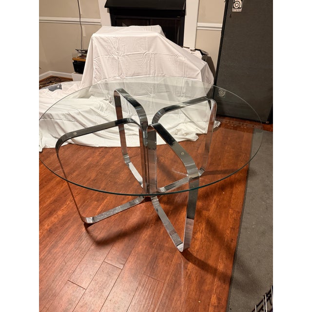 1970s Italy 1970s Mid-Century Modern Glass and Stainless Steel Dining Table - Unsigned Gary Gutterman / Axius Design. For Sale - Image 5 of 9