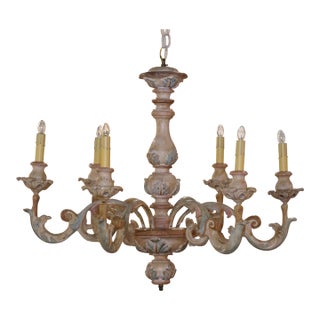 19th Century French Napoleon III Carved Polychrome & Painted 5-Light Chandelier For Sale